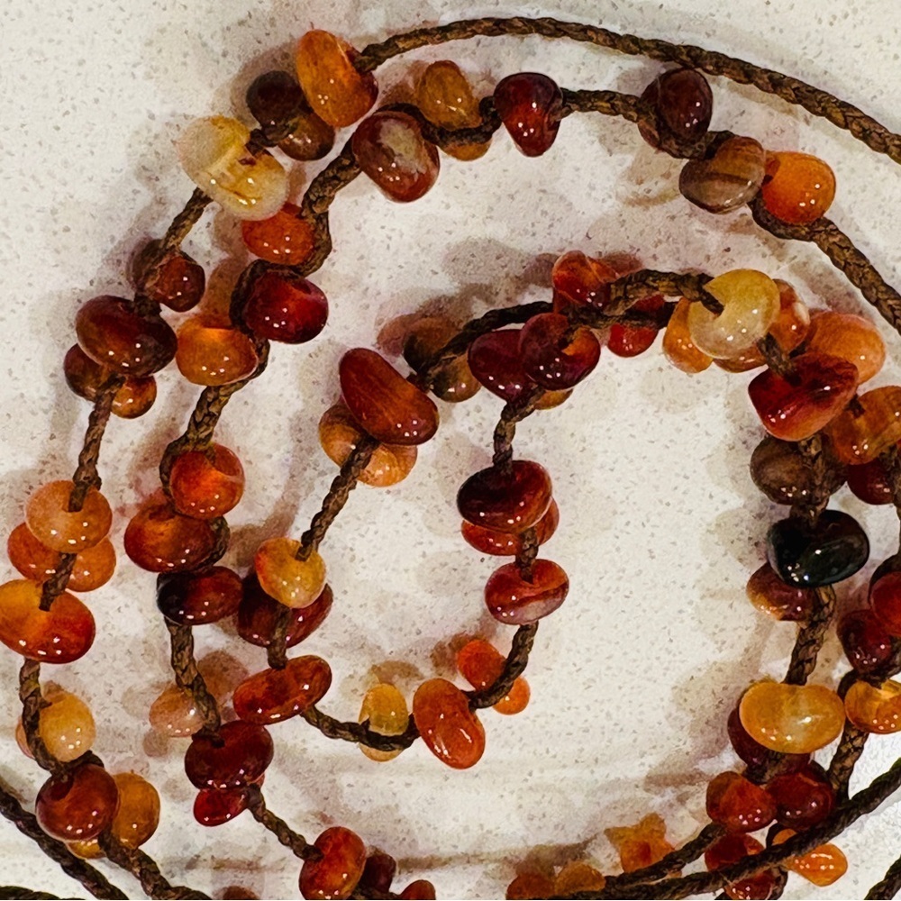 Chan Luu 40.5" Leather Cinnamon Agate Beaded Necklace Boho Layering Gemstone - Picture 5 of 14